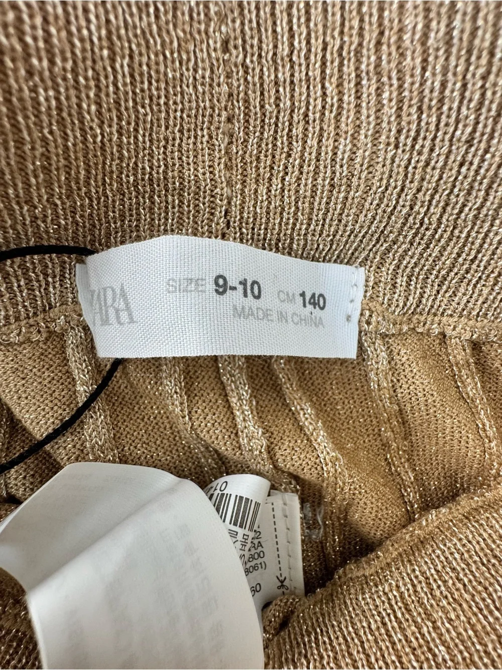 Zara Metallic Gold Wide-Leg Rib Knit Pants